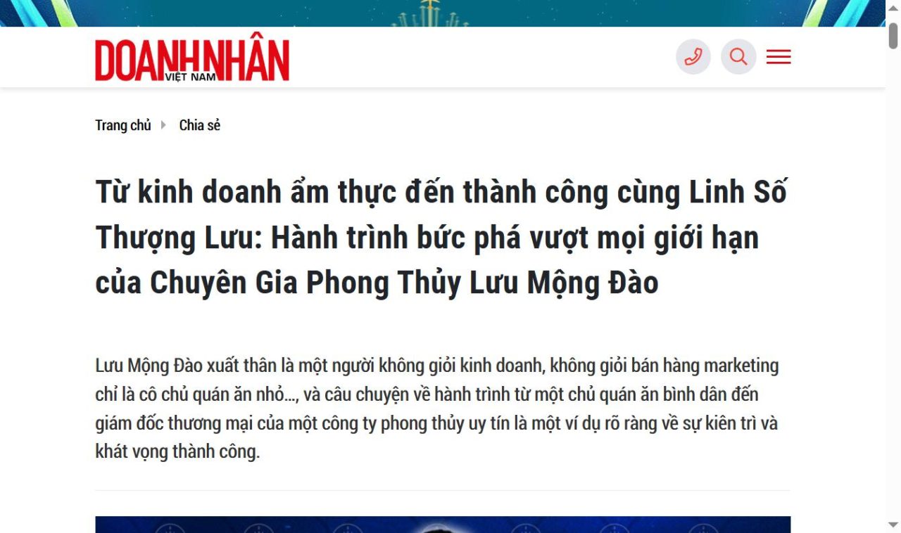 Báo Doanh Nhân Việt Nam viết về chuyên gia phong thủy Lưu Mộng Đào