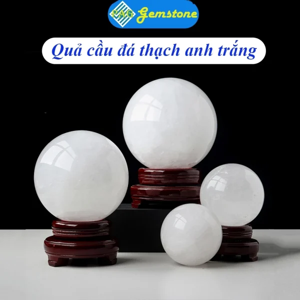 Quả cầu thạch anh trắng trưng bàn